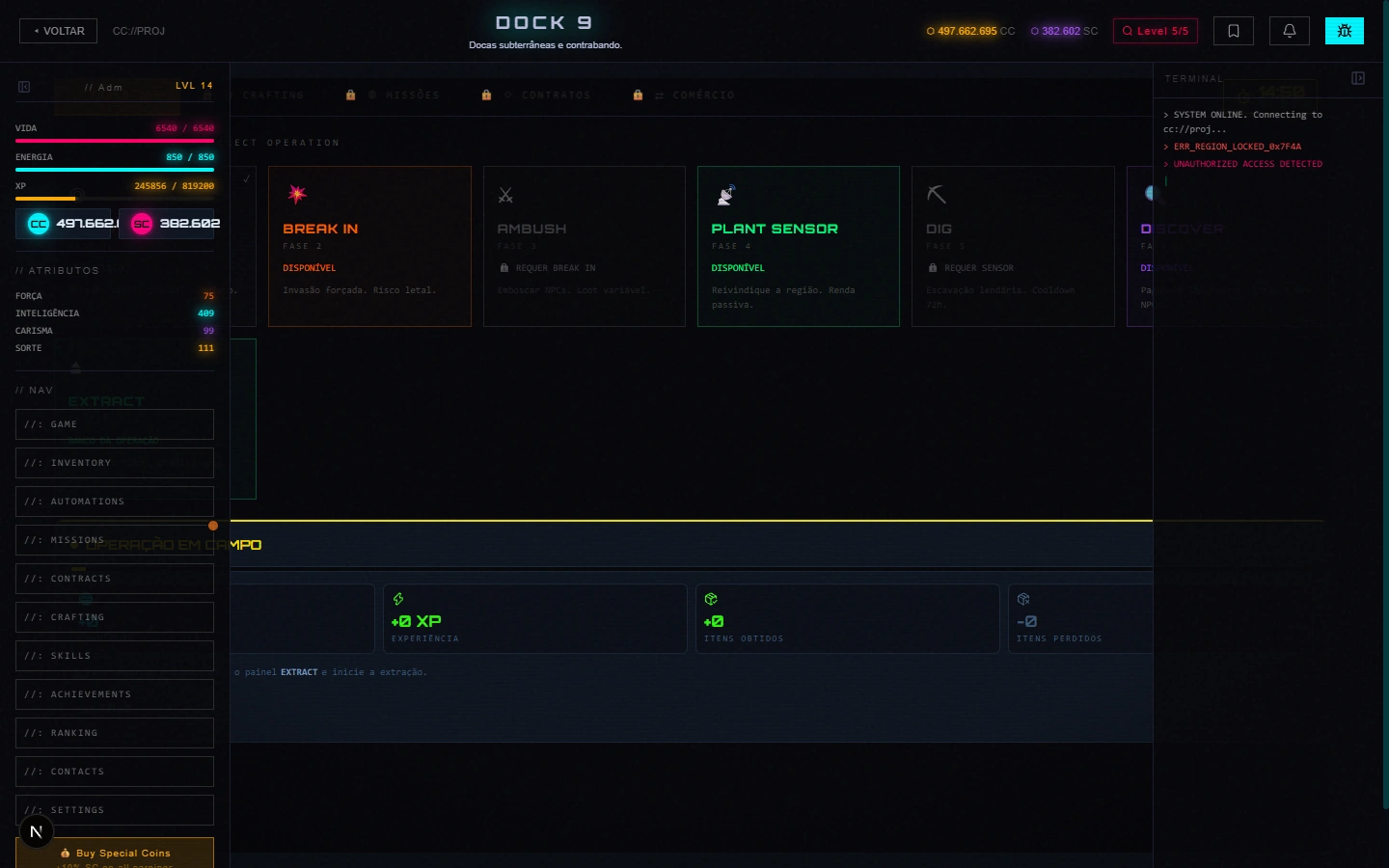 Field ops panel inside a region